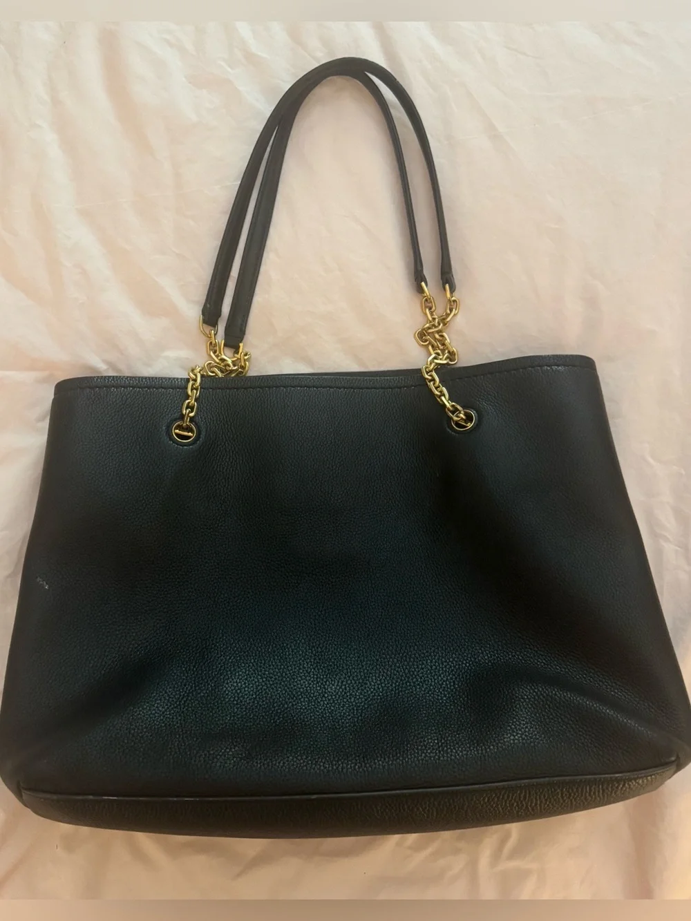 Tory Burch Carson Leather Tote Black Gold Chain